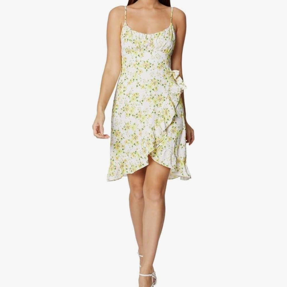 NWT BCBGeneration Yellow and Pink Ruffled Wrap Sundress SZ 14